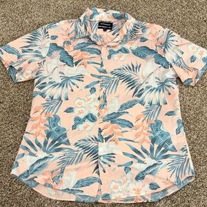 Bonobos Pink and Blue Tropical/Floral/Hawaiian Short Sleeve Button Up Shirt